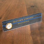 警察官薄青ライン軍曹クロック デスクネームプレート (側面)