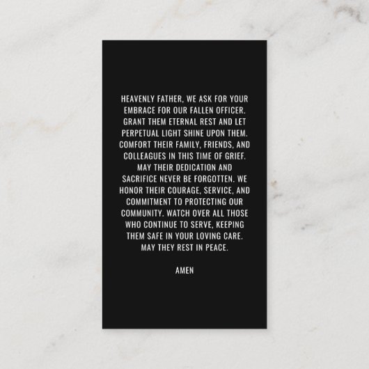 警察官記念写真祈りの言葉票 コーリングカード (裏面)