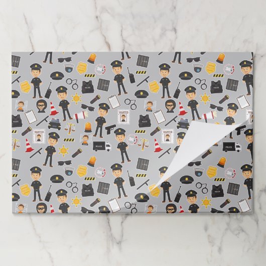 警察官誕生日パーティーグレー紙ランチョンマット ペーパーパッド (折り畳み)