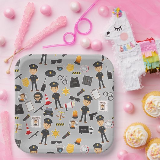 警察官誕生日パーティーグレー ペーパープレート (パーティー)