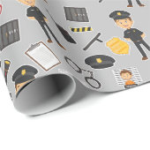 警察官誕生日パーティーグレー ラッピングペーパー (ロールコーナー)