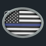 警察官警察法執行細い青い線旗 卵形バックル<br><div class="desc">警察官シンブルーラインUSA旗警察と法執行感謝ギフト！</div>
