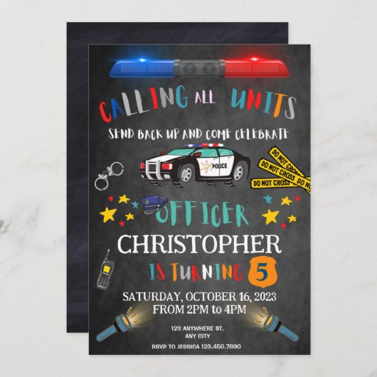 警察官警察誕生日招待状 招待状 (正面/裏面)