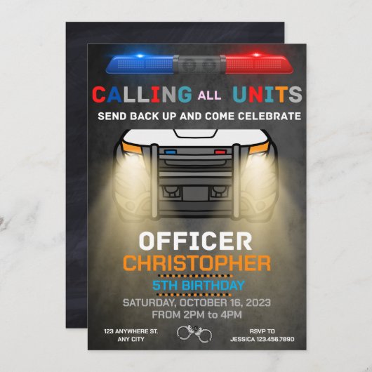 警察官警察誕生日 招待状 (正面/裏面)