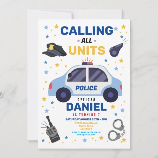 警察官車誕生日少年 招待状 (正面)