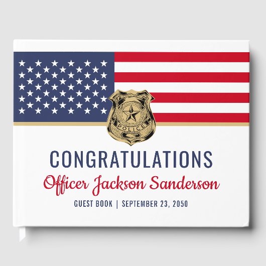 警察官軍隊退職米国旗 ゲストブック (正面)