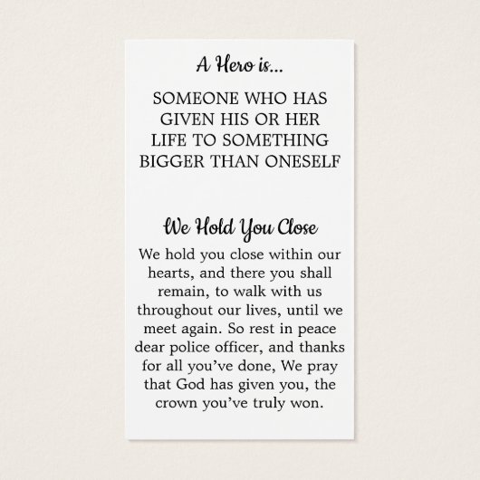 警察官追悼式祈りの言葉カード (裏面)