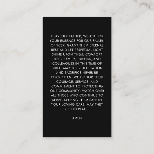 警察官追悼式祈りの言葉カード コーリングカード (裏面)