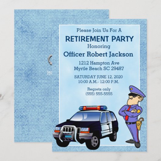 警察官退職のお誘い 招待状 (正面/裏面)