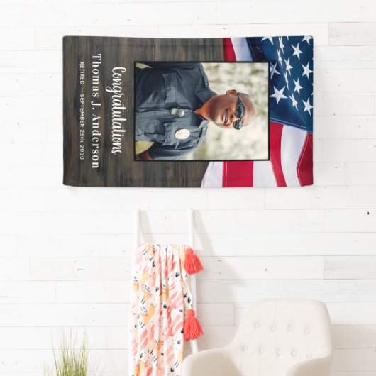 警察官退職アメリカ国旗パーティー 横断幕 (インサイチュ)