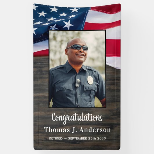 警察官退職アメリカ国旗パーティー 横断幕 (縦)