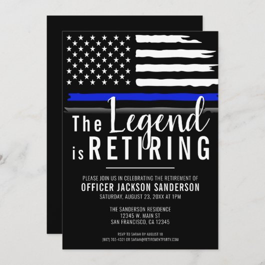 警察官退職パーティー法執行機関 招待状 (正面/裏面)
