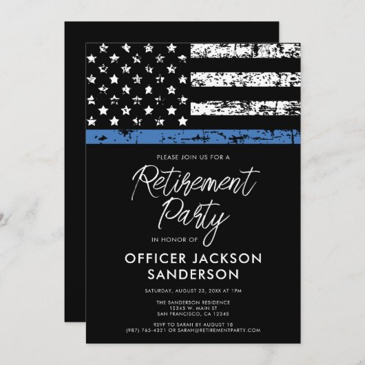 警察官退職パーティー法執行機関 招待状 (正面/裏面)
