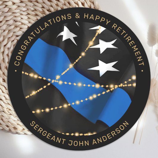 警察官退職パーティー薄い青い線 ラウンドシール