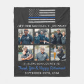 警察官退職6写真薄い青い線F フリースブランケット (正面)