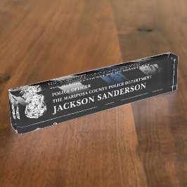 警察官部門の極薄ブルーラインロゴ デスクネームプレート