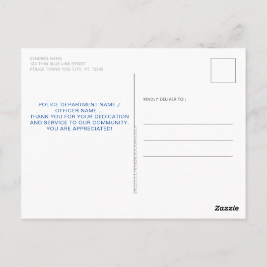 警察官青線法執行部感謝 ポストカード (裏面)