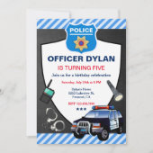 警察官黒板子供の誕生日パーティー 招待状 (正面)