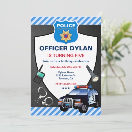 警察官黒板子供の誕生日パーティー 招待状 (スタンド正面)