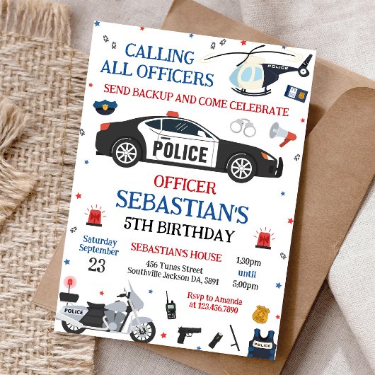 警察官 こどもの誕生日招待状 招待状