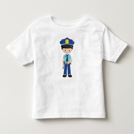 警察官、ポリスオフィサー、コップ、茶色の髪 トドラーTシャツ (正面)