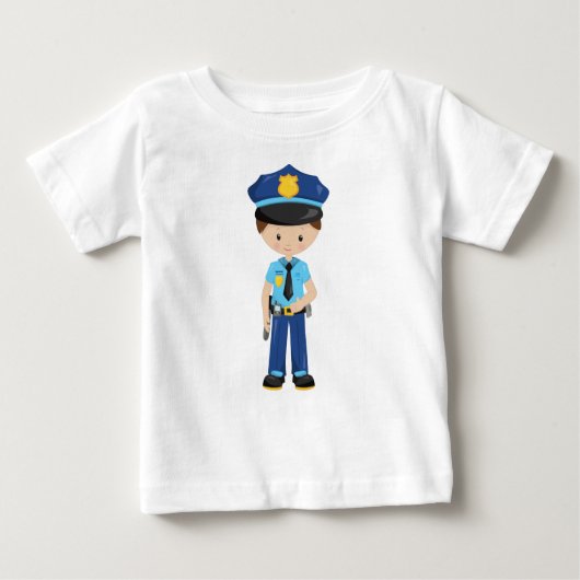 警察官、ポリスオフィサー、コップ、茶色の髪 ベビーTシャツ (正面)