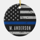 警察官 – 米国国旗の薄い青い線 セラミックオーナメント (正面)