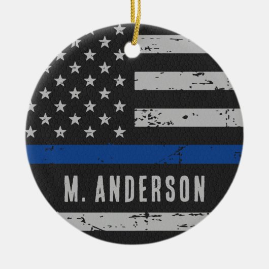 警察官 – 米国国旗の薄い青い線 セラミックオーナメント (正面)