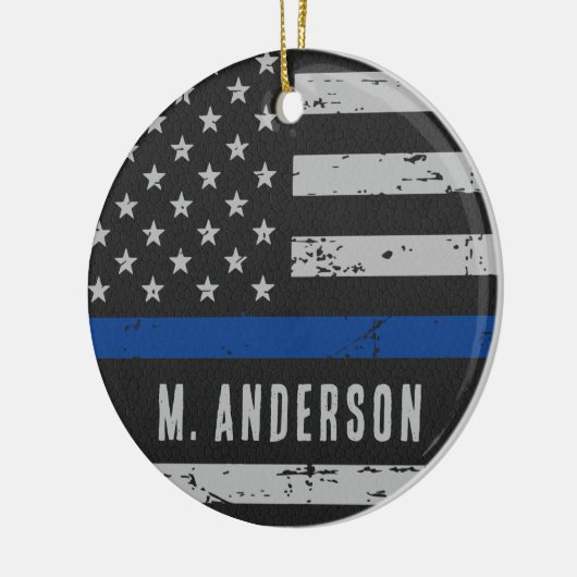 警察官 – 米国国旗の薄い青い線 セラミックオーナメント (左)