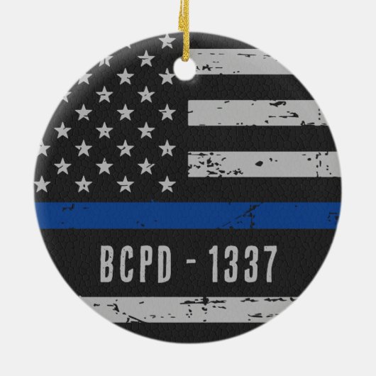 警察官 – 米国国旗の薄い青い線 セラミックオーナメント (裏面)