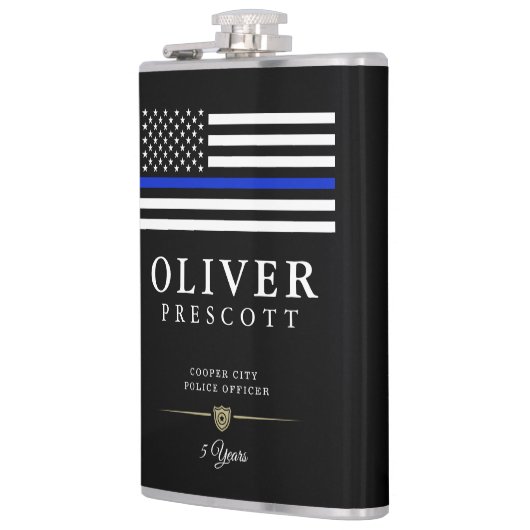 警察官|細い青い線のテーマ付き黒 フラスク (左)