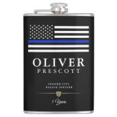 警察官|細い青い線のテーマ付き黒 フラスク (正面)