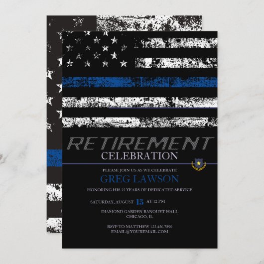 警察官 | Thin Blue Line Police Retivement 招待状 (正面/裏面)