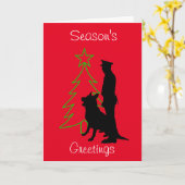 警察官K-9犬シルエットのクリスマスカード カード (黄色い花)