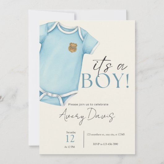 警察家族のための赤ちゃんシャワー招待状 招待状 (正面)