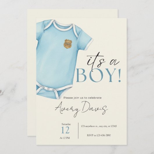 警察家族のための赤ちゃんシャワー招待状 招待状 (正面/裏面)