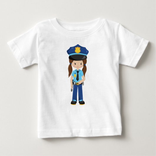警察少女, 女警察官, 警官, 茶色の髪 ベビーTシャツ (正面)