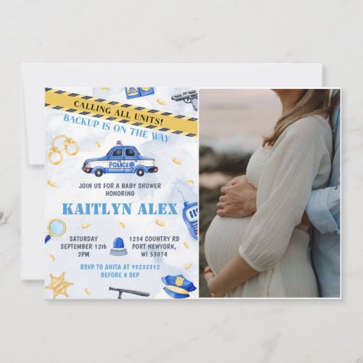 警察少年の赤ちゃんシャワーパーティー写真 招待状 (正面)