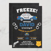 警察少年誕生日パーティーの警官、黒板 招待状 (正面/裏面)