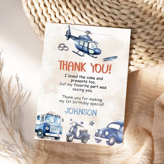 警察少年1歳の誕生日パーティー サンキューカード