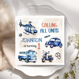 警察少年1歳の誕生日パーティー スタンダードカクテルナプキン