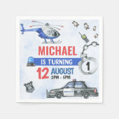 警察少年1歳の誕生日パーティー スタンダードカクテルナプキン (正面)