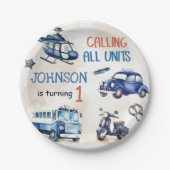 警察少年1歳の誕生日パーティー ペーパープレート (正面)