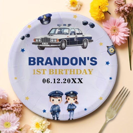 警察少年1歳の誕生日パーティー ペーパープレート