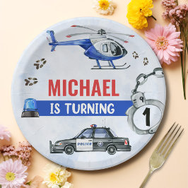 警察少年1歳の誕生日パーティー ペーパープレート