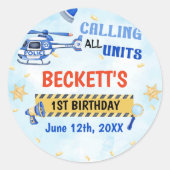 警察少年1歳の誕生日パーティー ラウンドシール (正面)