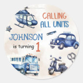 警察少年1歳の誕生日パーティー ラウンドシール (正面)