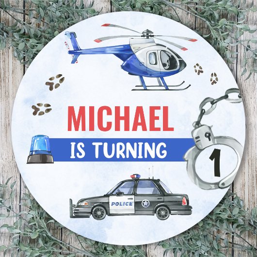 警察少年1歳の誕生日パーティー ラウンドシール