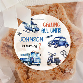 警察少年1歳の誕生日パーティー ラウンドシール