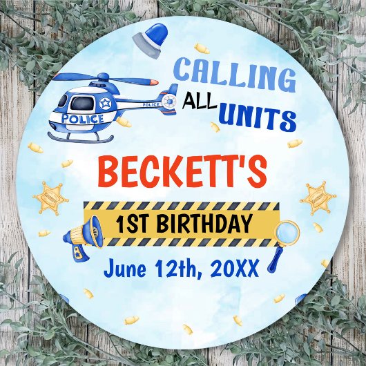 警察少年1歳の誕生日パーティー ラウンドシール